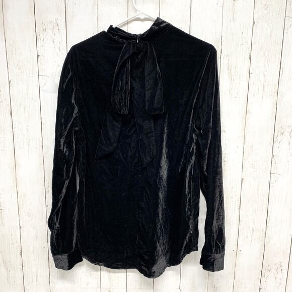 Asos Top Women Size Small Long Sleeve Mock Neck Zip Closure Velvet Blouse Black - Picture 6 of 7